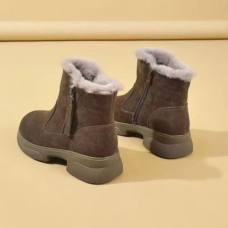 Women's Winter Fur One Plush Lined One Foot Stirrup Warm Cold Lightweight Hiking Waterproof Non-slip Soft Sole Martin Boots Snow Boots Cotton Boots