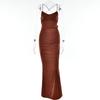Women's V Neck Sleeveless Maxi Dress Slim Fit High Waist Mermaid Dress Satin Spaghetti Strap Criss Cross Back Tie Backless Wedding Party Long Dress