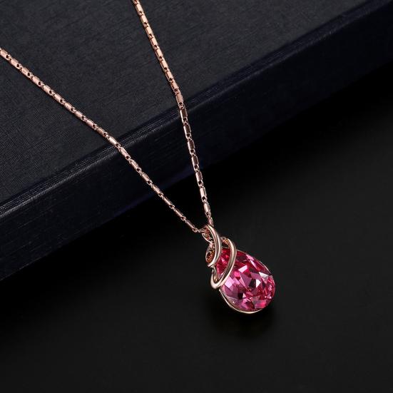 1 Set Women Necklace Elegant Luxury Noble Gift Red Waterdrop Rhinestone Inlaid Stud Earrings Kit Fashion Jewelry
