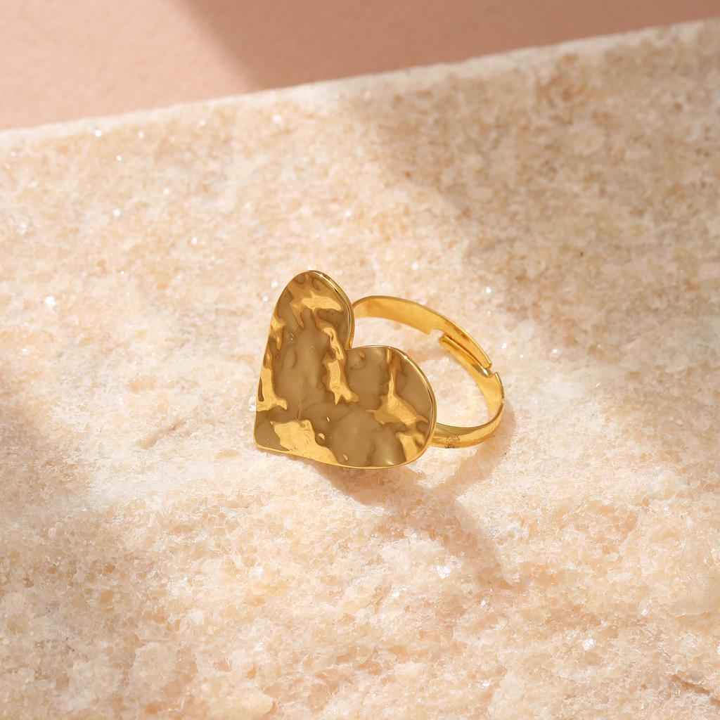 Golden Plated Hammered Heart Open Adjustable Ring for Women Elegant Statement Jewelry Gift