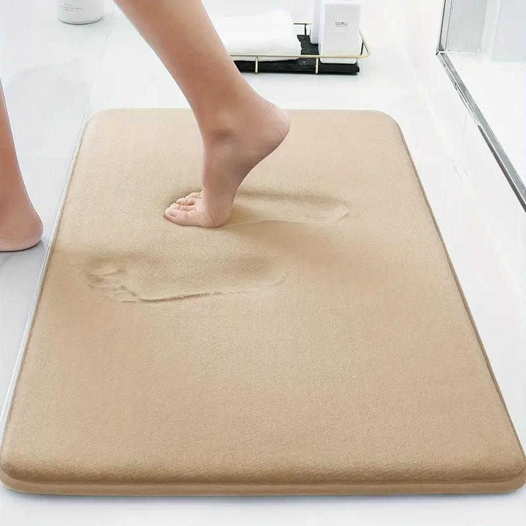 Solid Color Thickened Flannel Bathroom Absorbent Cushion Furry Toilet Shower Room Non-slip Floor Mat Entrance Mat