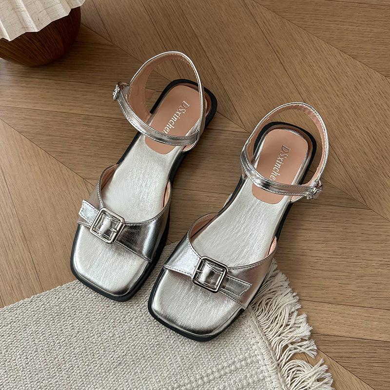 Open-toed sandals women's French one-word strap 2025 summer new outer wear with skirt platform fashion Roman beach shoes