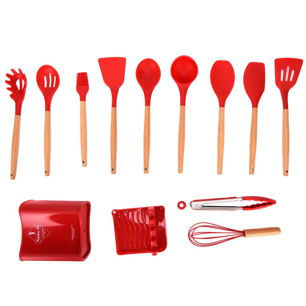 13Pcs Silicone Cooking Utensils Set Non Stick Spatula Shovel Wooden Handle Cooking Tools Set