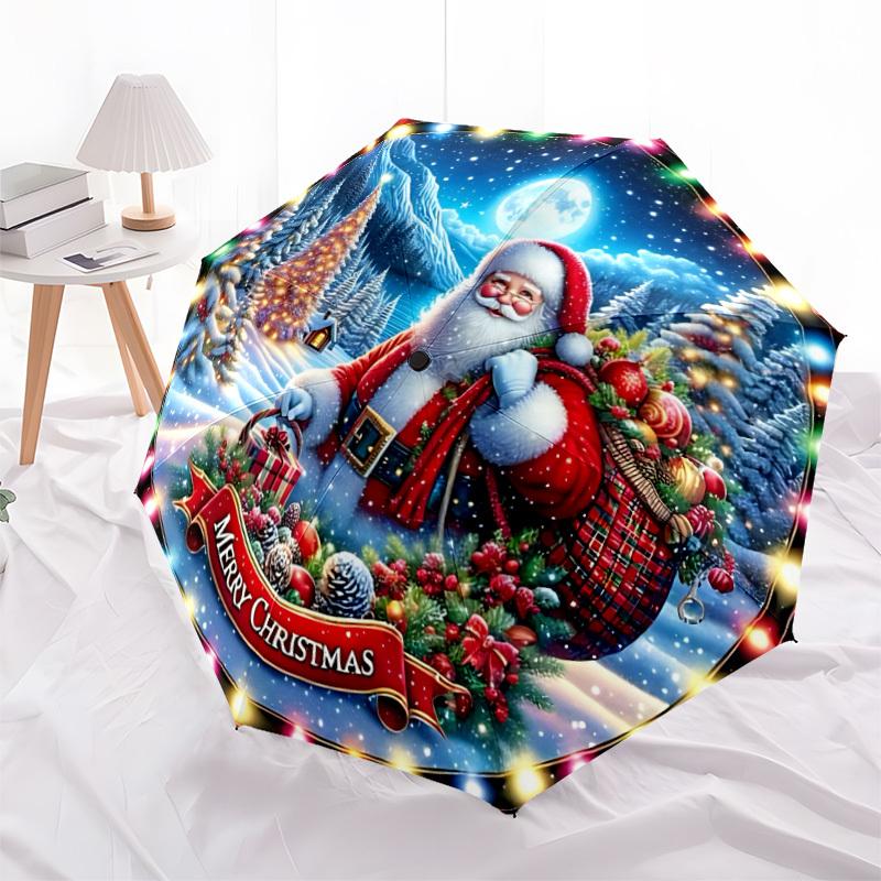 1pc Christmas Ornament Automatic Umbrella - Stylish, Durable, with 8-Rib Manual Open Design, Elegant Black Handleyy250920163