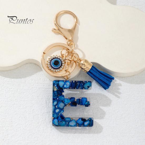 Durable Keychain Charm Blue Series Pendant, Initial Letter Key Chain with Eyes Keyring Tassel Design, A-Z Holder for Bags Backpacks Cars Accessories