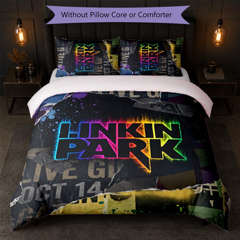 Set Biancheria da Letto 3 Pezzi Stampa Linkin Park Copripiumino con Due Federe Biancheria da Letto Morbida per Camera da Letto Domestica