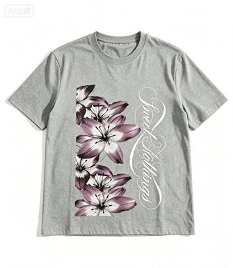Unisex Y2k Black V Neck Slim T Shirt Purple Lily Floral Sweet Nothings Cursive Print Short Sleeve Casual Tops