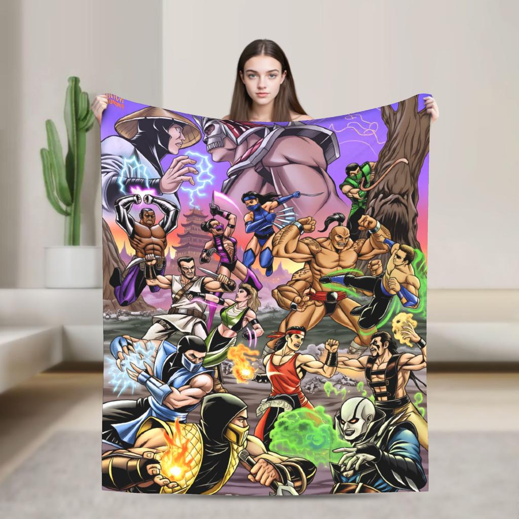 Mortal Kombat II Flannel Blanket Vintage Game Warm Bedding Throws for Living Room Camping Print Bedspread Sofa Bed Cover