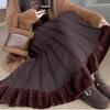 Autumn Winter Women's Knitted Pleated Skirt Long High-waist A-line Skirt