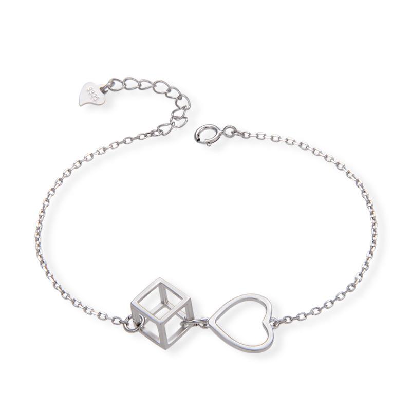 Lindon Kvinner Zirkon 925 Sterling Sølv Smykker Geometrisk Perlekjede Link Armbånd Mote Fin bryllupsgave til kjæresten