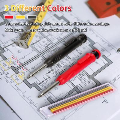 3 Colors Solid Carpenter Pencil Set Woodworking Tools Mechanical Pencil Refill Construction Job Tools Carpentry Marking Scriber