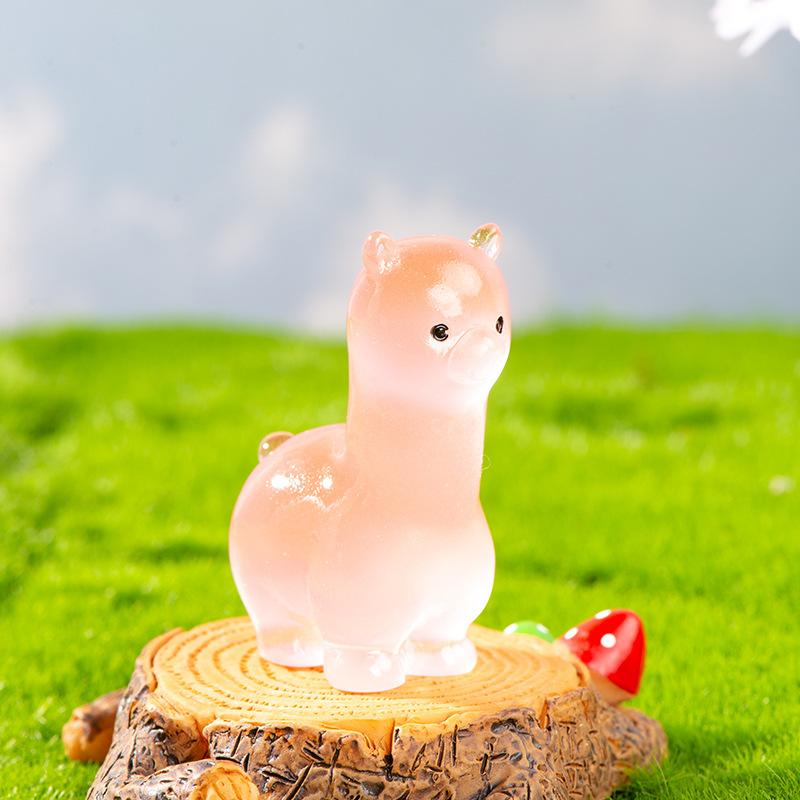 Micro Landscape Resin Decoration Cartoon Cute Luminous Color Alpaca Decoration Desktop Car Home Decoration Accessories