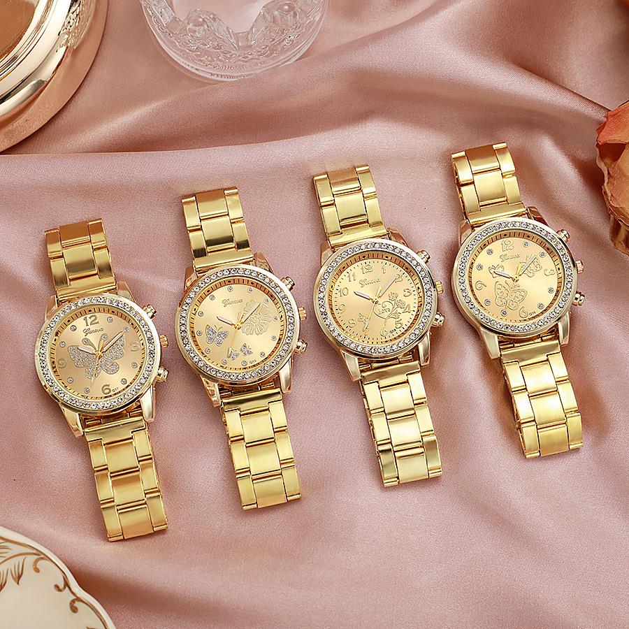 Fashion Ladies Business Steel Belt Diamond Watch Luxury Casual Round Rhinestone Butterfly Quartz Wristwatch Relogio Feminino