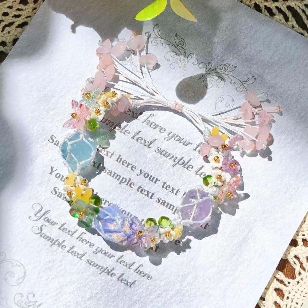 Hand-knitted Handwoven Florescent Bracelet Natural Irregular Stone Bangle Gift