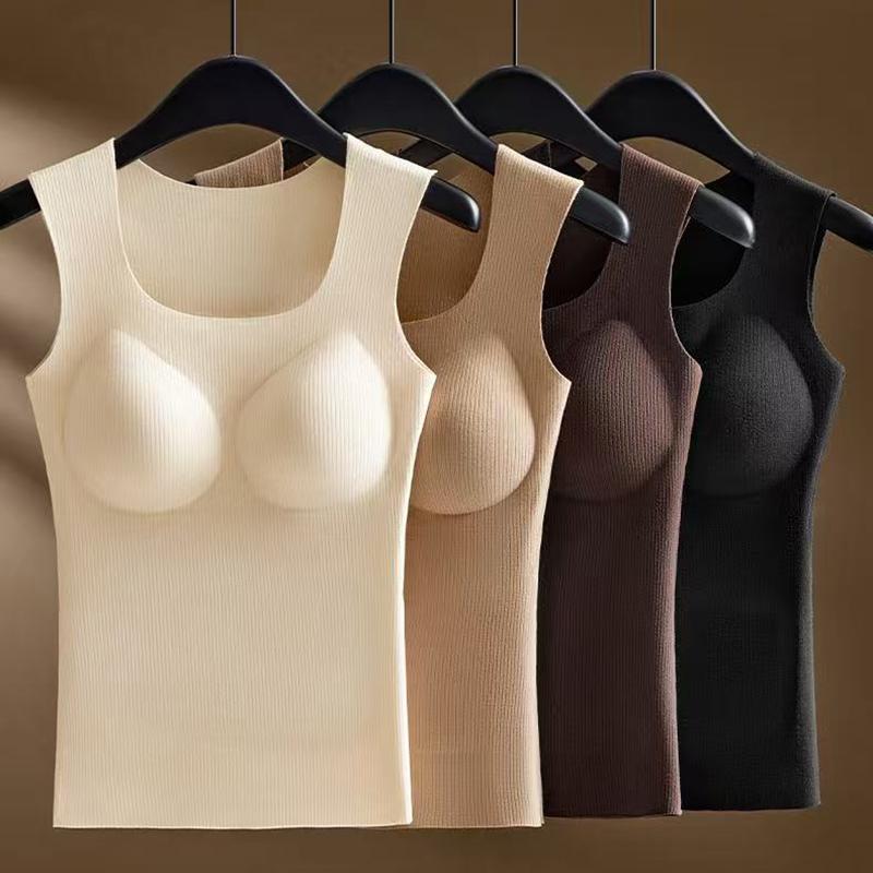 New Women's Slimming Warm Vest Underwear Fixed Cup Bra Top Base Layer Shirt Autumn Winter Outerwear Versatile Innerwear