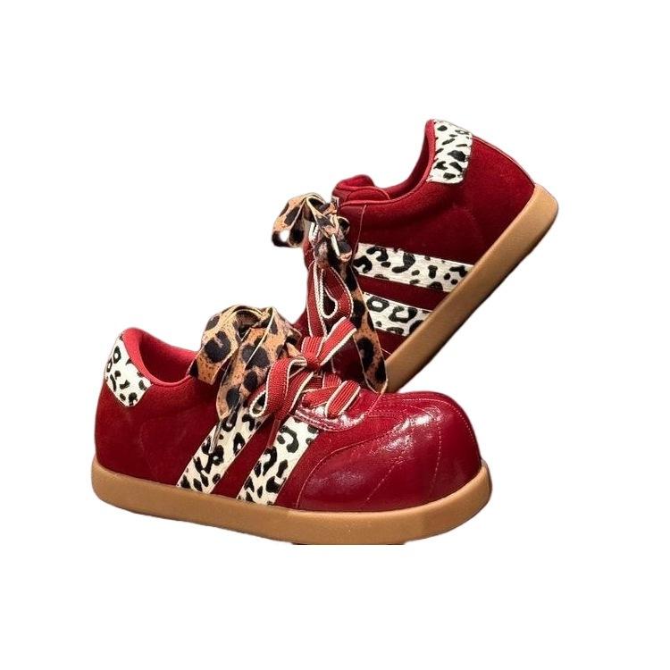 Comfortable Leopard Print Double Lace-up German Training Shoes Autumn and Winter New Design Sports Shoes Board Shoes