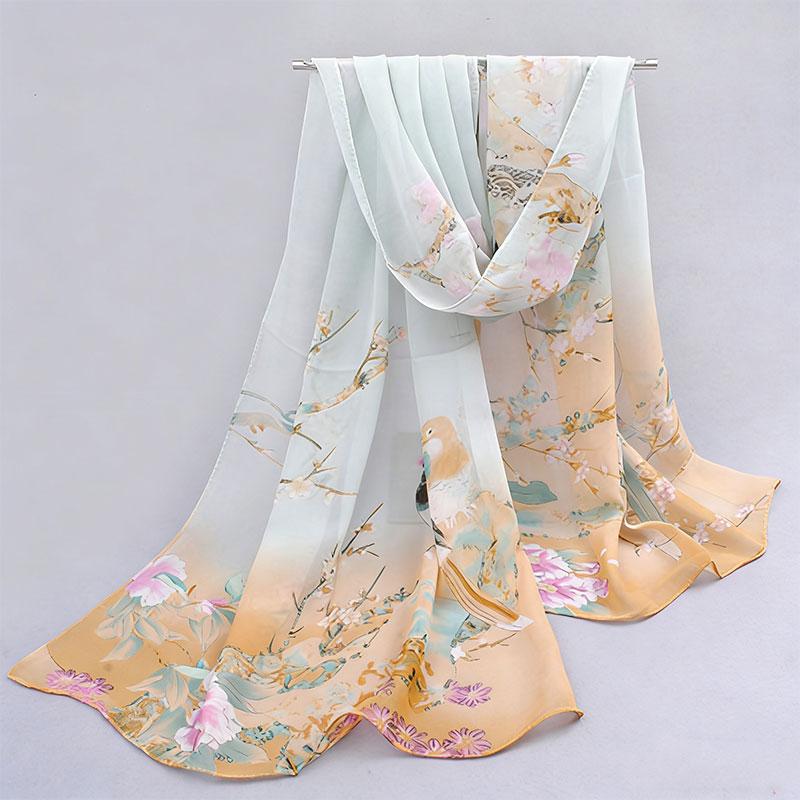 1pc Chiffon Scarf 150*50cm Print Floral Multi-style Women Sunscreen Long Shawl
