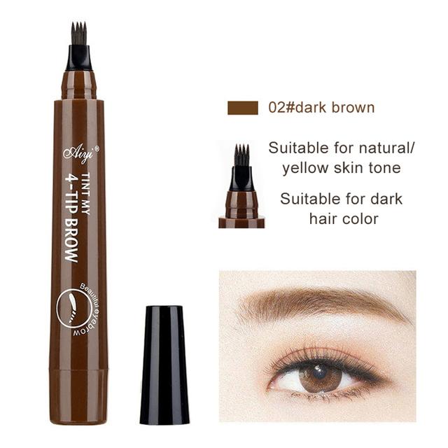 Waterproof 4 Point Liquid Eyebrow Pencil with 3D Long Lasting Eye Brow Brush - Natural Microblade Makeup Tools