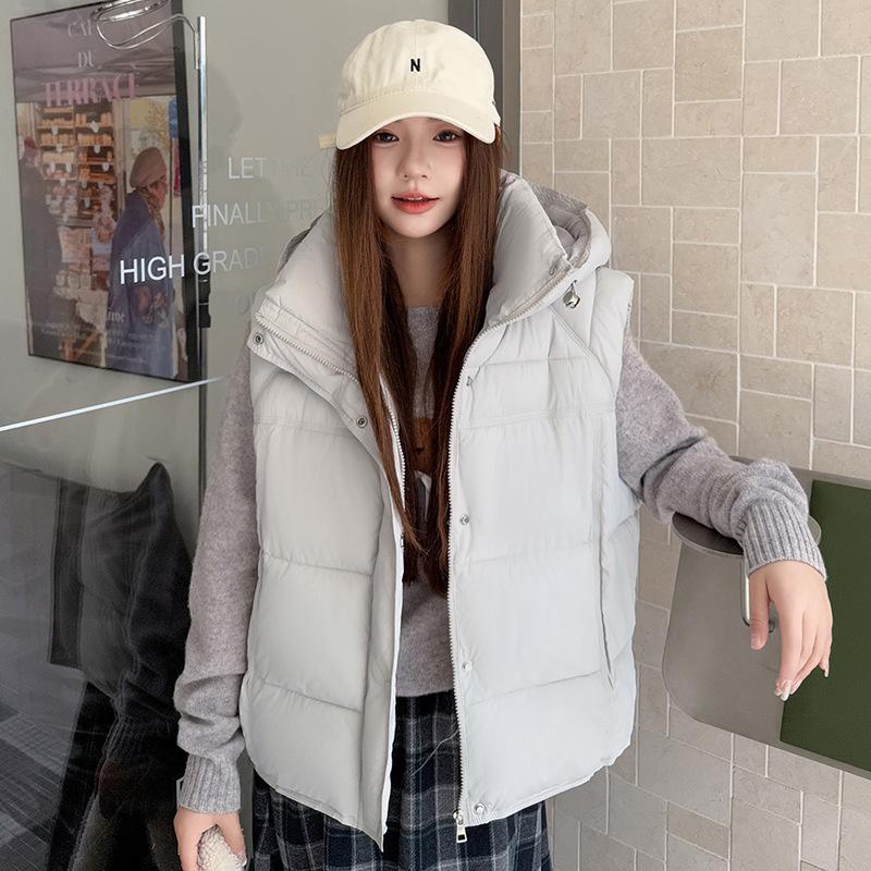 2025 Autumn/Winter New Collection, Korean Edition, Loose, Stand Up Cotton Vest, Female, Loose, Cotton Shoulders, Outerwear