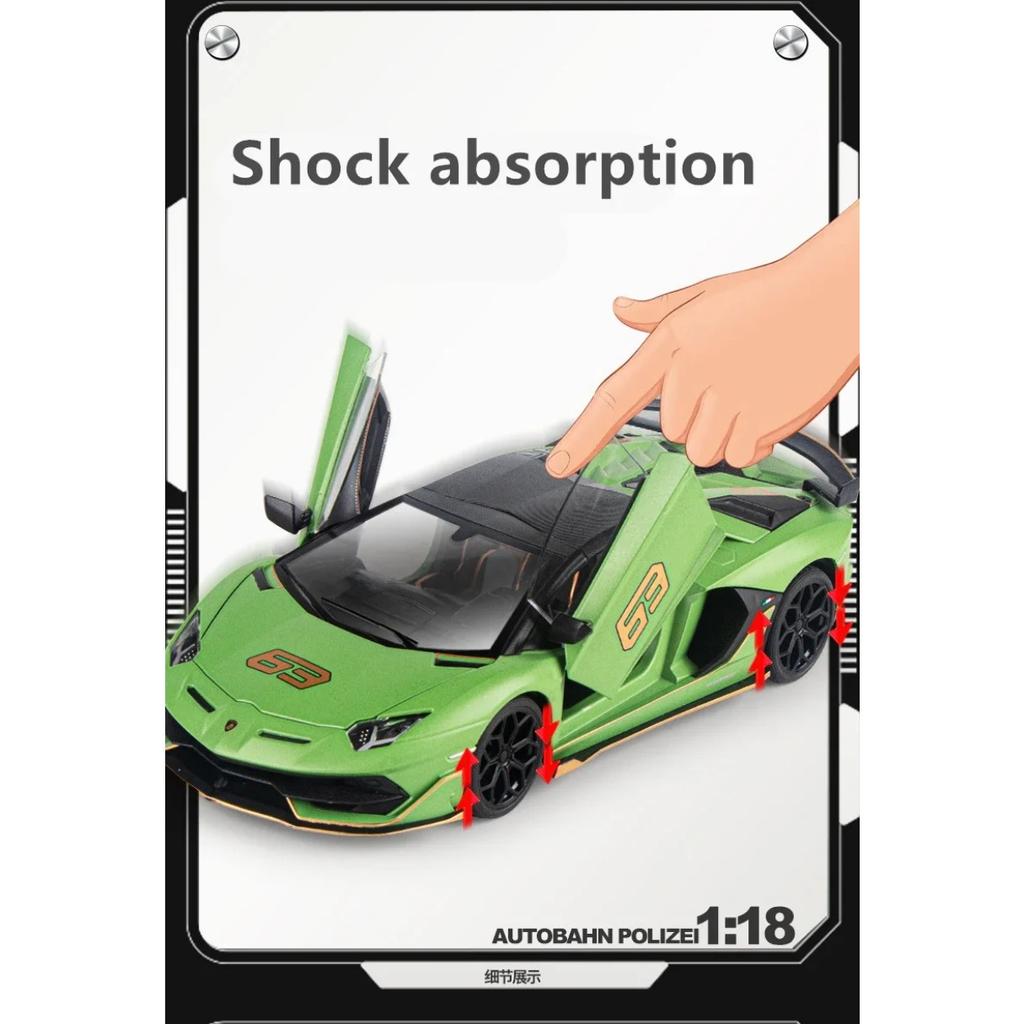Large Size 1/18 Lamborghini Aventadors SVJ 63 Alloy Sports Car Model Diecast Metal Toy Racing Car Model Simulation Sound and Light Kids Gift
