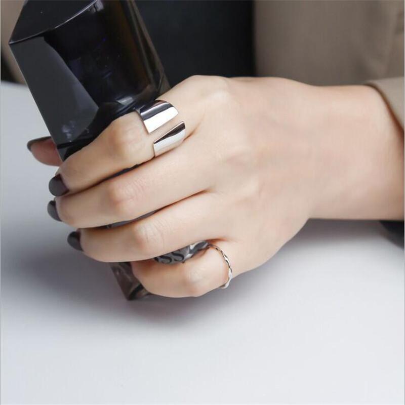 New Fashion Irregular Wide Face 925 Sterling Silver Jewelry Smooth Temperament Geometric Personality Opening Rings TYB9