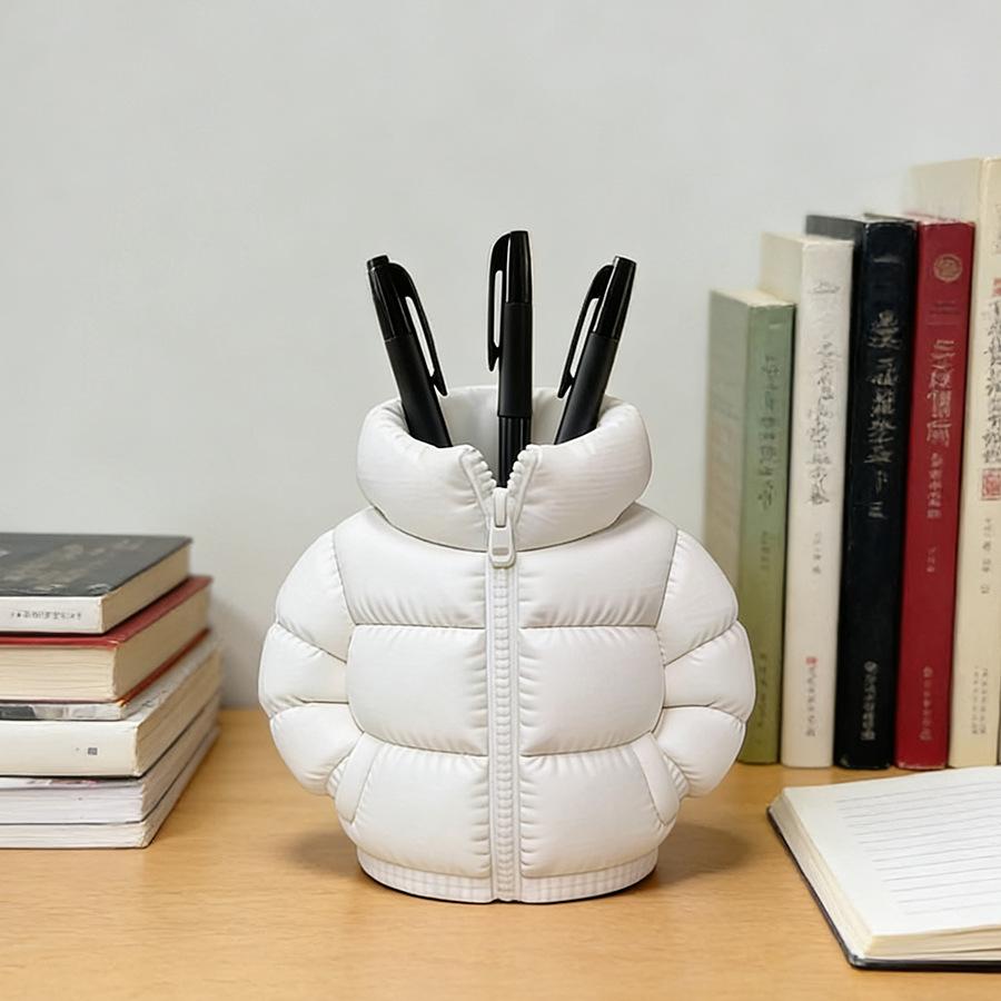 Large-capacity Makeup Brush and Stationery Storage Box In the Shape of a Down Jacket