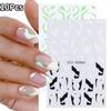10Pcs Silver Glitter French Line Nails Stickers Sparkly White Oblique Strip Decals 3D Creative Geometry Star Manicure Tips