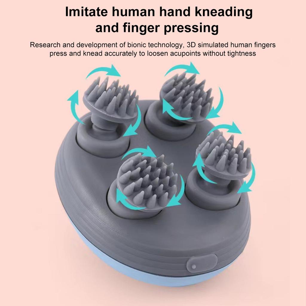 Electric Scalp Massager Cordless Head Massager with 4 Kneading Heads Portable Handheld Head Scratcher Stress Relax for