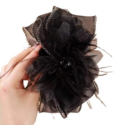 Vintage Mesh Schleife Feder Krallenclip Kopfschmuck – High-End Haarklammer Haaraccessoire