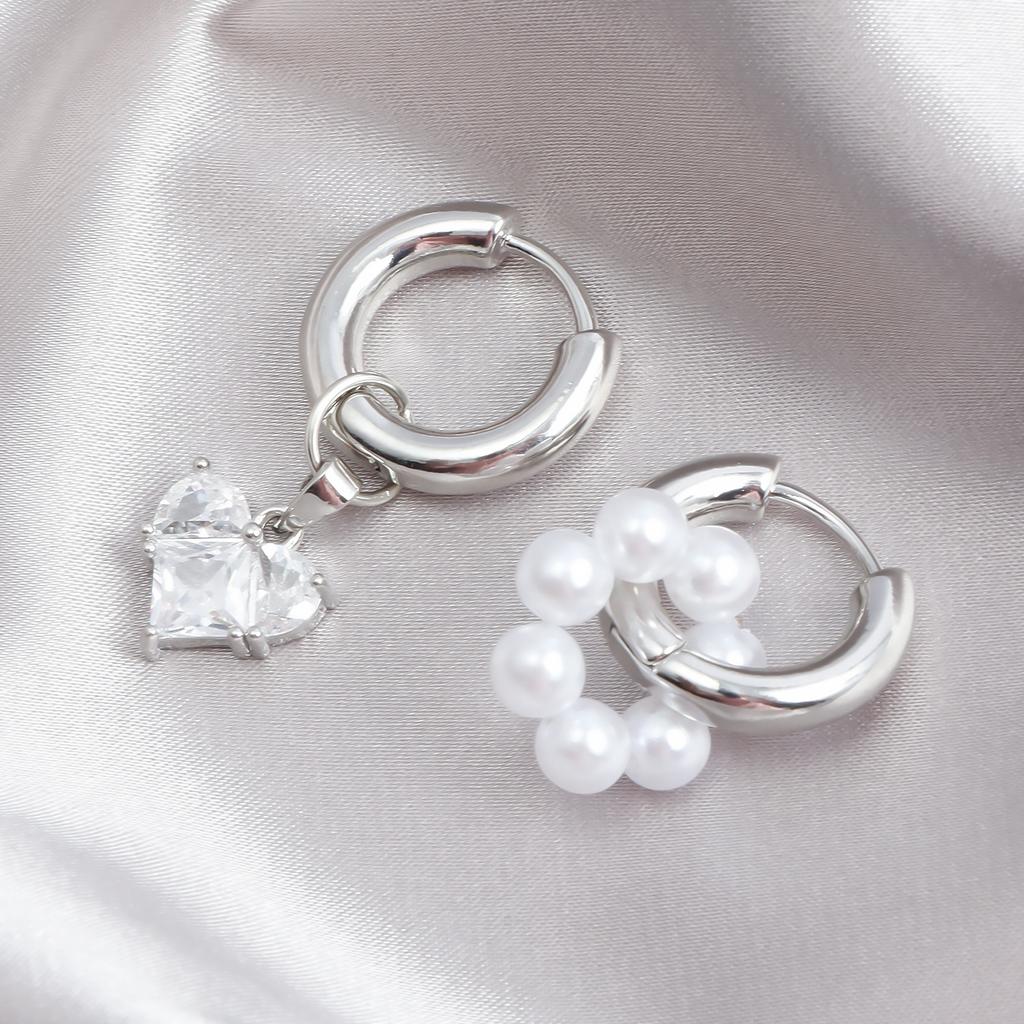 Double-ring dual-purpose earrings, light luxury zircon love pendant accessories earrings