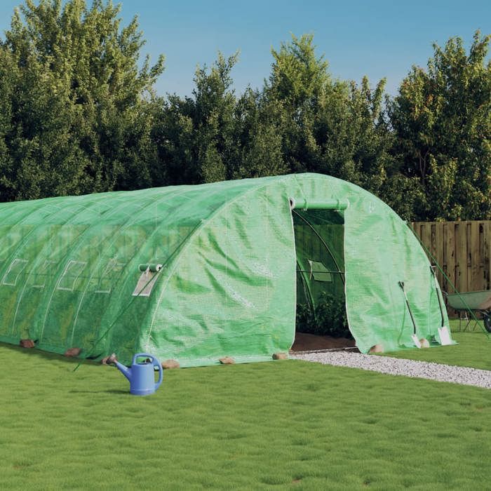 VidaXL Serre avec cadre en acier vert 80 m² 16x5x2,3 m, polytunnel, serre à cadre froid, serre pour tomate, serre de jardin, 3188089