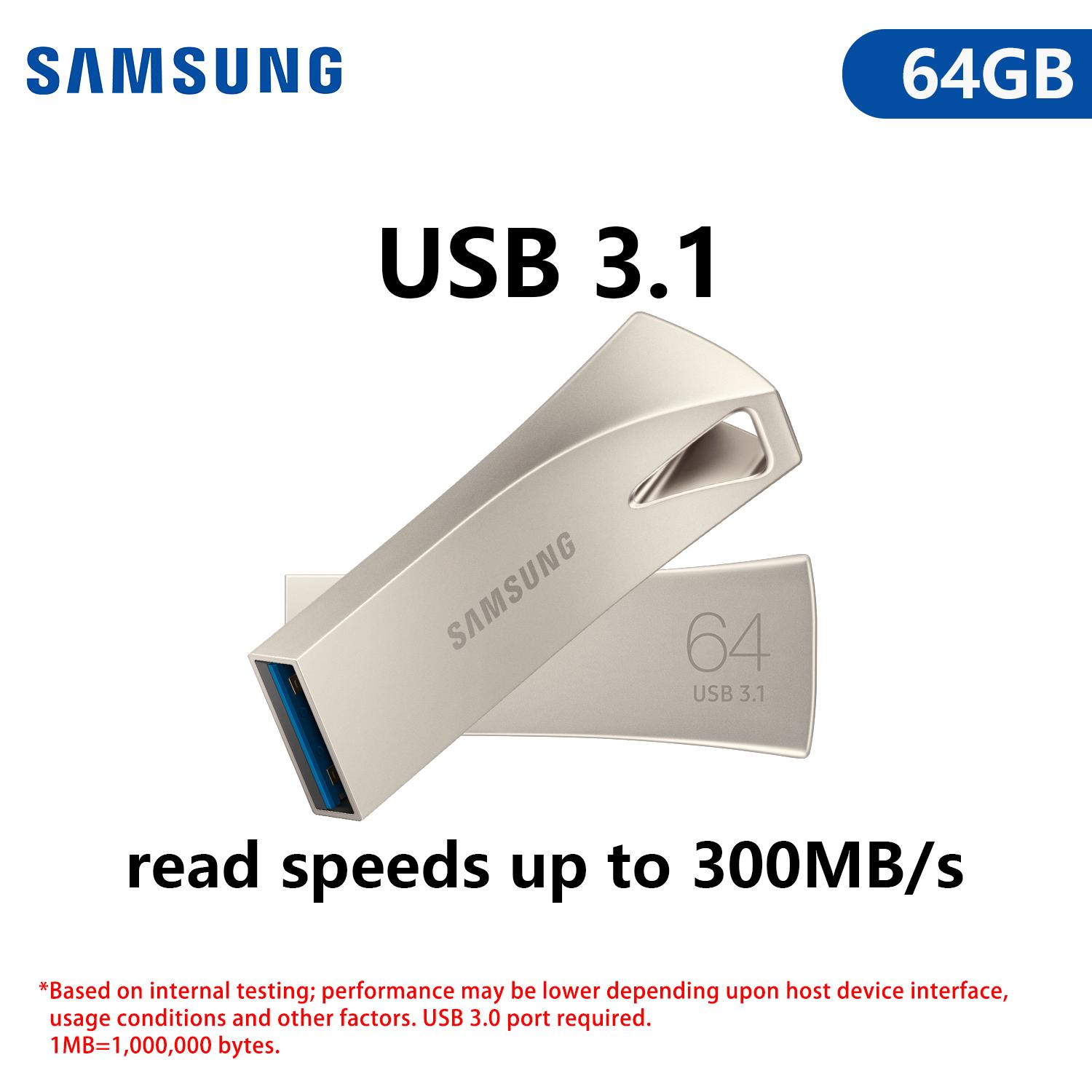 

Samsung 128GB USB Stick BAR Plus USB Flash Drive 64GB 256GB 512GB USB 3.1 Mini Pen Drive Memory Stick Storage Device U Disk Read speed up to 400MB/s 64GB【USB3.1、300MB/s】 срібний