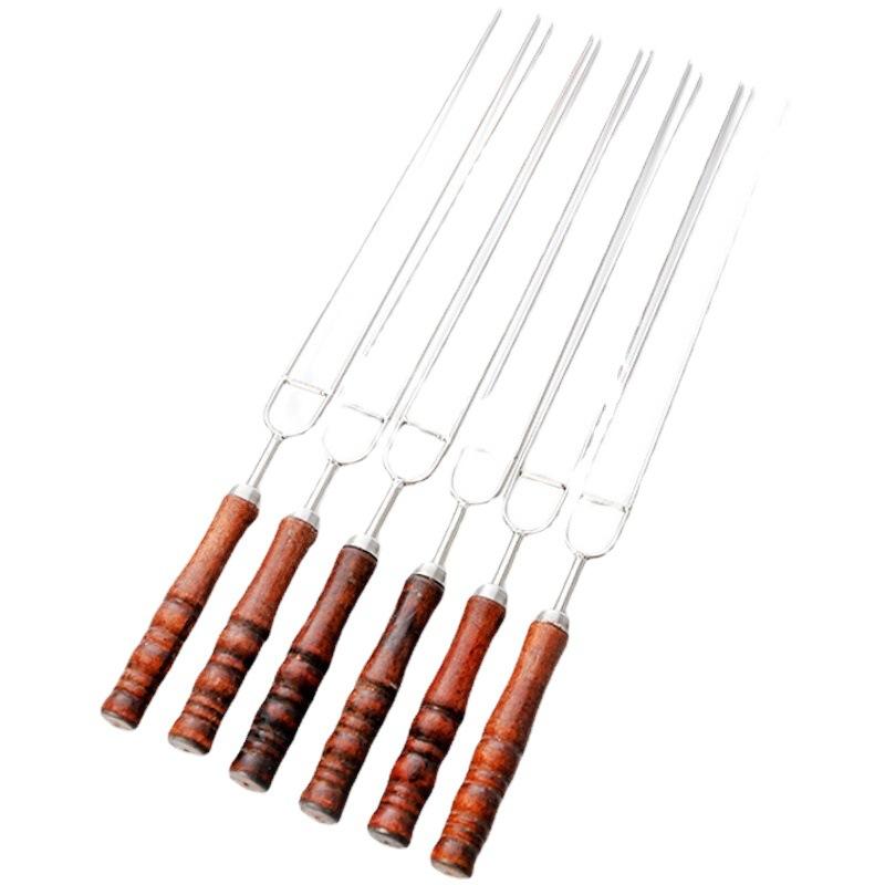 Stainless Steel Barbecue Skewers U-shaped Thickened and Thick Wooden Handles Household Barbecue Needles Barbecue Tools