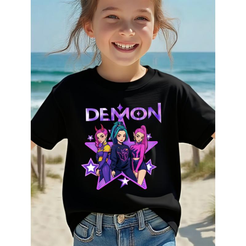 2026 New Hot KPop Demon Hunters Child Short Sleeve T-shirt Anime Character Print Tees Boys Girls Casual Tops Birthday Gift