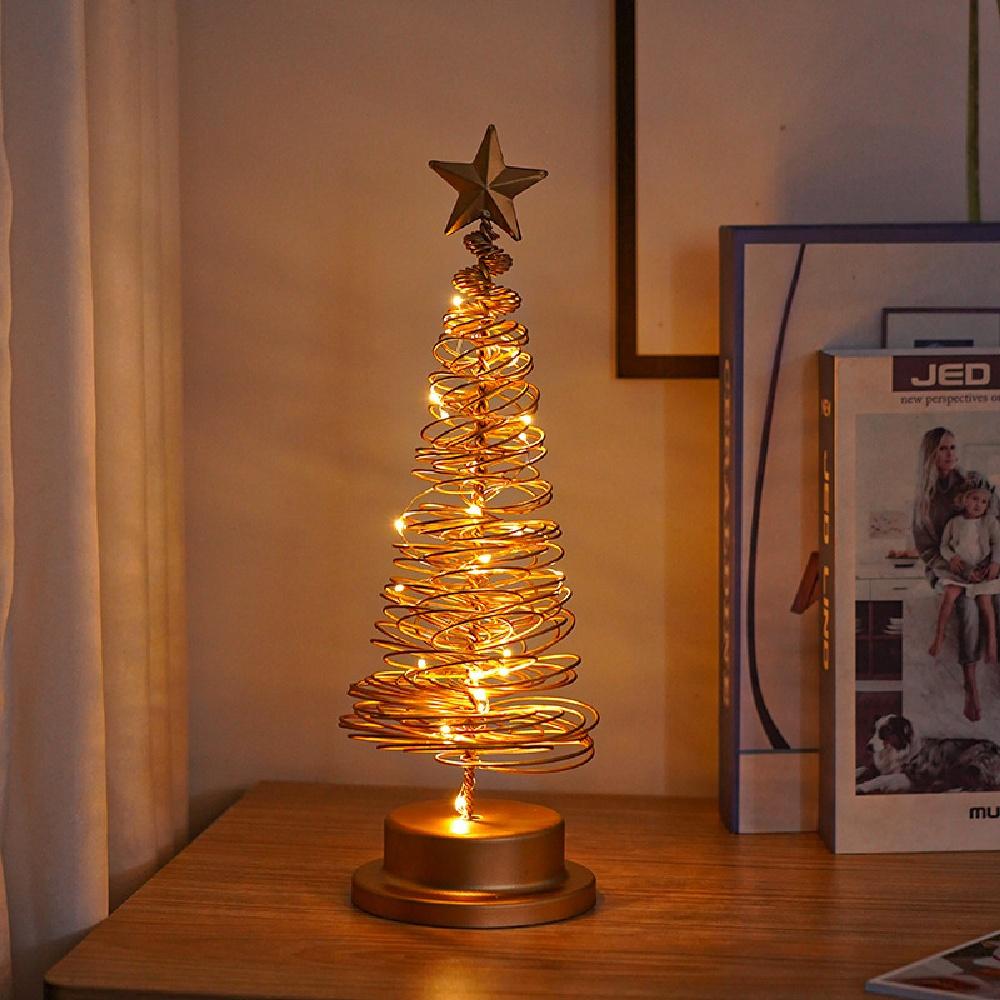 LED Christmas Tree Bedside Lamp,Decorative Iron Art Table Light For Cozy Bedroom&Festive Atmosphere,Battery-Powered Night Light