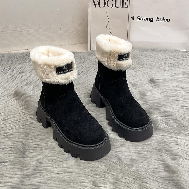 

Northeast fur integrated snow boots women s 2024 autumn and winter new thick-soled thick heel non-slip velvet warm large cotton shoes 35 чёрный
