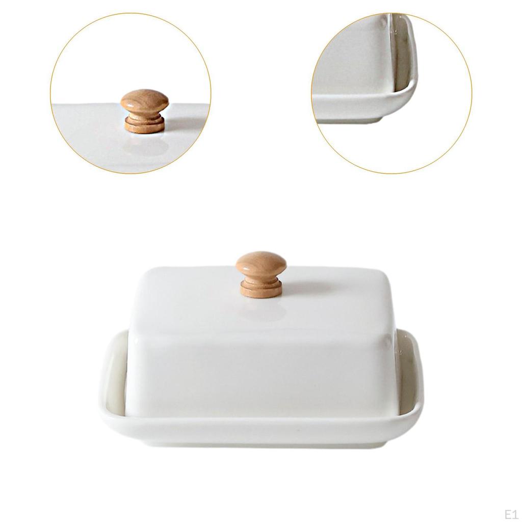 Ceramic Butter Storage Keeper with Cover Large Elegant Cream Cheese Container for Hotel Fridge