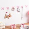 6 Pcs Pink Bow Decorative Wall Hooks Metal Strong Adhesive Wall Door Hanger Coquette Room Decor Cute Towel Coat Hooks Preppy Hanging Decor for Home