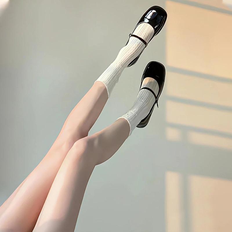 Female Summer Thin Style All Match Striped Lace Mesh Meat Through Calf Pile Socks