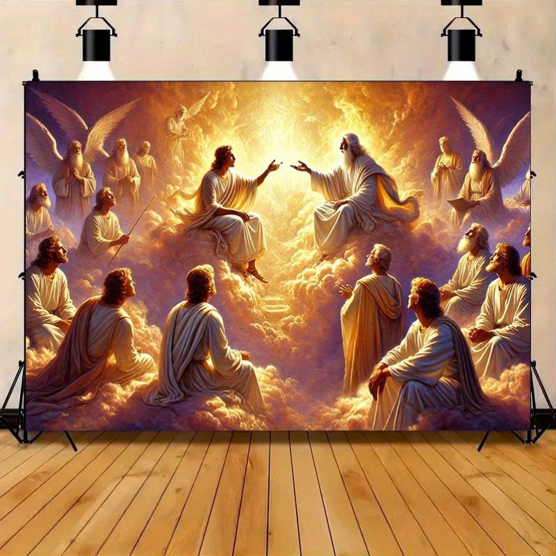 2D Flat 1 Color Background - Jesus Christ in the Clouds Teaching Angels (as the picture,180X110)