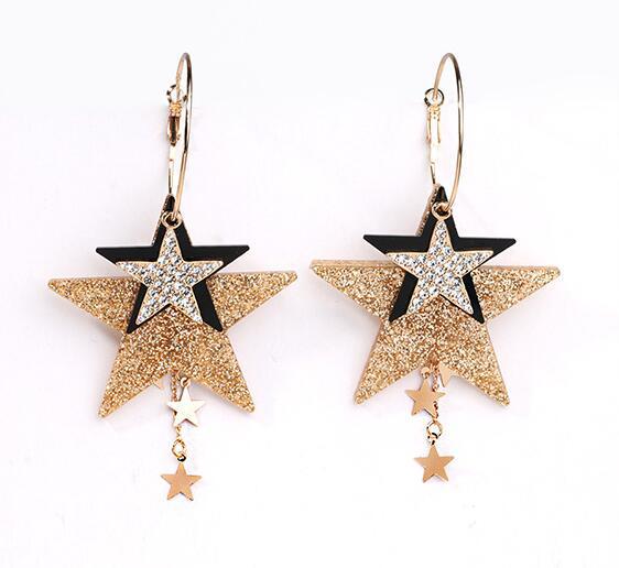 

Earrings Needle Flash Diamond Fashion Exaggeration Five Pointed Star Inlaid Diamond Earrings Temperament Versatile Rhinestone золотий