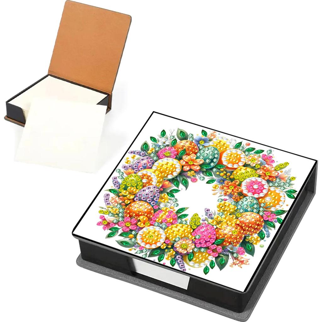 5D DIY PU Diamond Painting Notecard Box Mosaic Kit Gem Painting Memo Pad Holder Self Adhesive Crystal Note Box for Home Office
