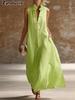 Summer New Solid Women's Linen Long Sleeveless Dress