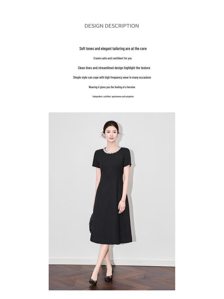 Elegant Checkered Beaded Waist-Hugging Women's Dress