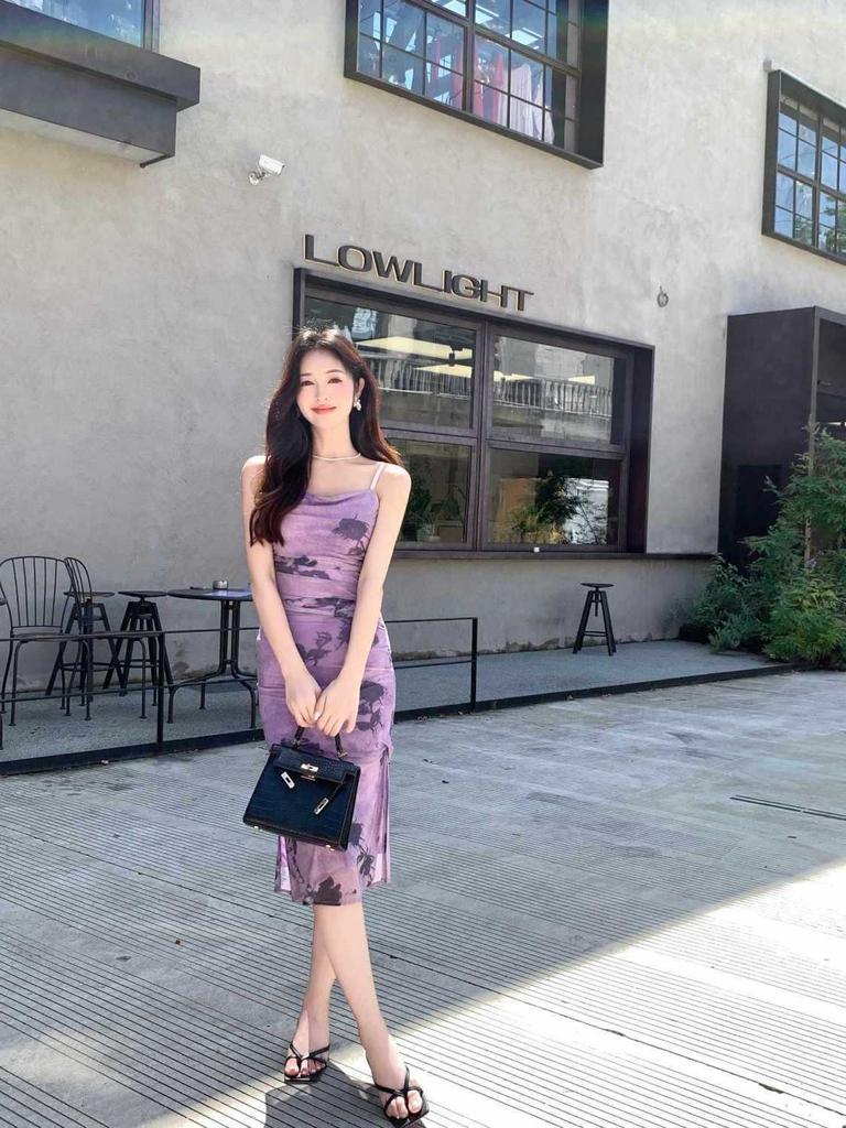 New Chinese spring dress French retro purple ink suspender skirt two-piece set high-end temperament slim dress tide