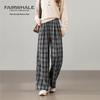 Mark Fairwhale Women's American Retro Plaid High-Waist Wide-Leg Pants