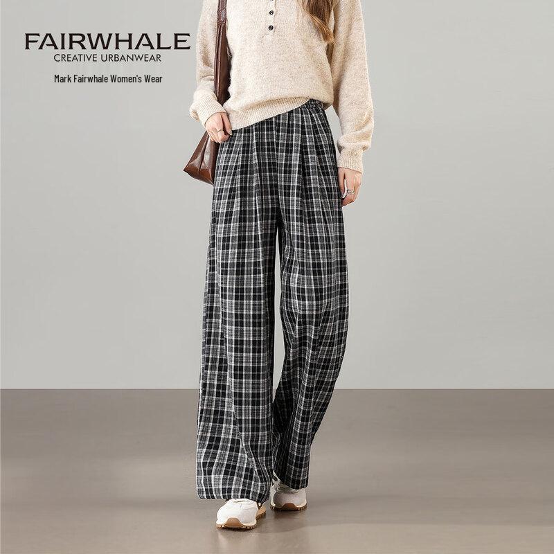 

Mark Fairwhale Women s American Retro Plaid High-Waist Wide-Leg Pants XL