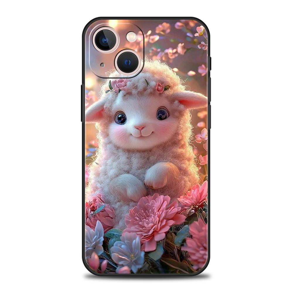 Phone Case Cover for iPhone 17 16 15 14 13 12 Pro Max 11 Pro Max 17AIR Plus Shockproof Soft TPU Bag Cute Little Lamb Angel Sheep