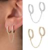 Two Holes Connecting Earrings Piercing Chain Hoop Earrings Huggie Wrap with Chain Dainty Earrings Jewelry for Women Girl