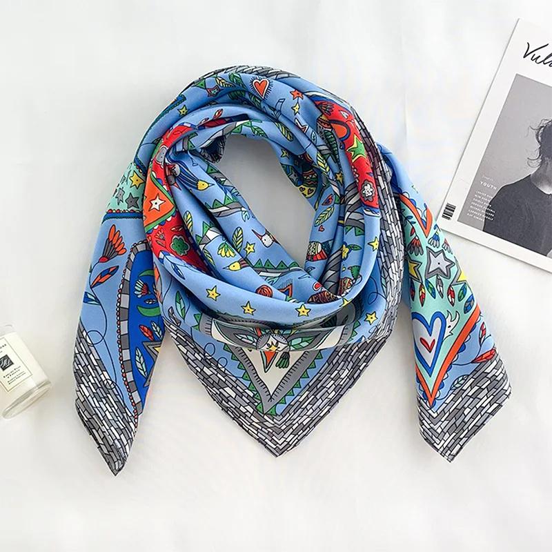 Luxury Women 90x90CM New Twill Silk Big Square Scarf Shawl Fashion Printed Design Summer High Quality Ladies Sunscreen Scarves